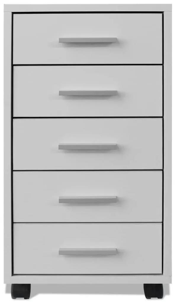 Συρταριέρα Γραφείου Τροχήλατη με 5 Συρτάρια Λευκή - Λευκό