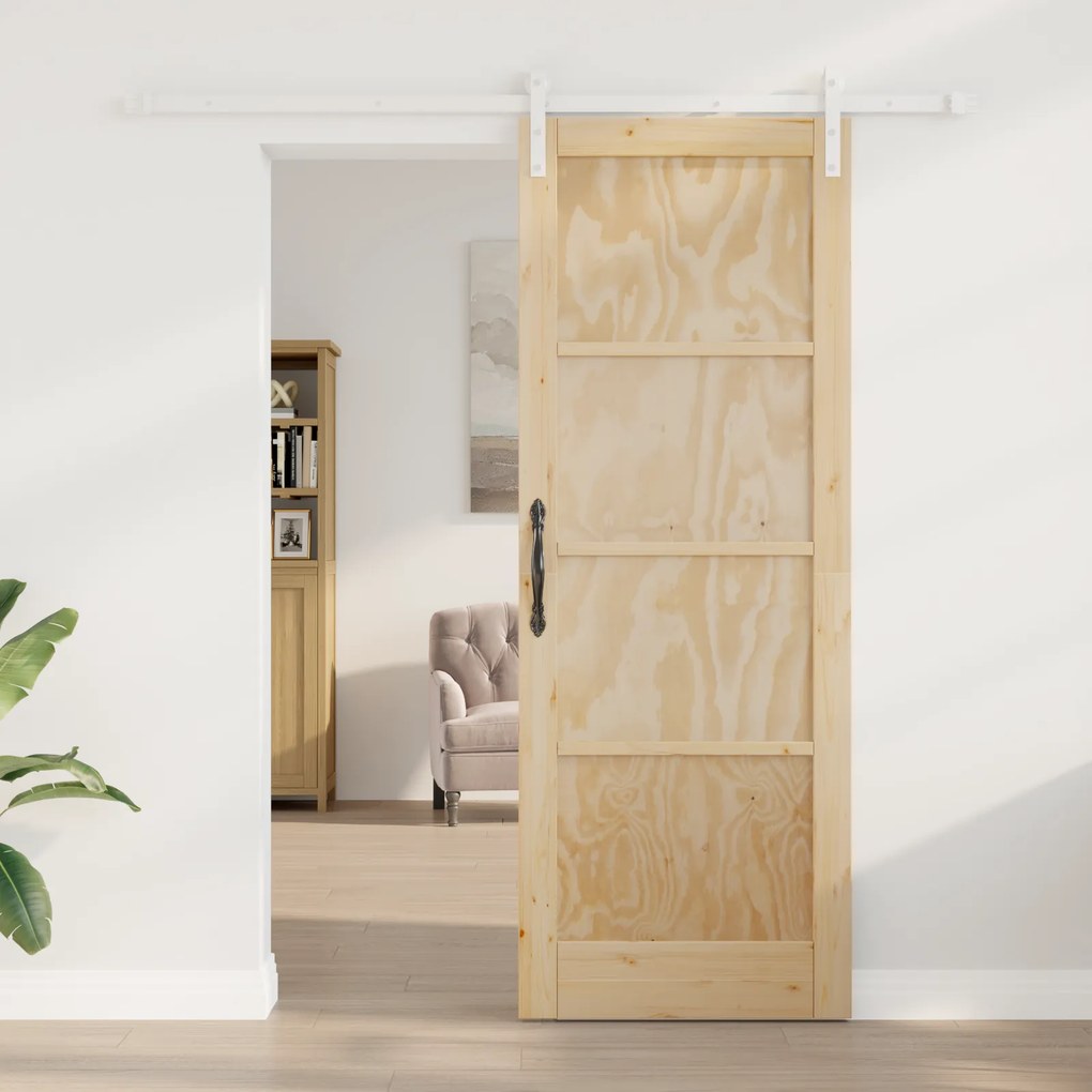 vidaXL Συρόμενη Πόρτα με Σετ Εξαρτημάτων 78x211 εκ. Συμπαγές Ξύλο Πεύκου