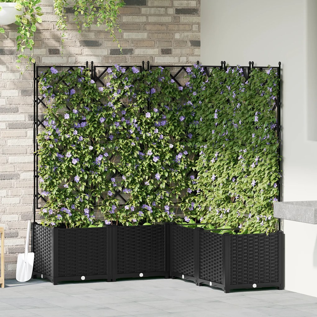 vidaXL Γλάστρα Κήπου με Τρέλλις 5 τεμ Μαύρη 120x120x143 εκ