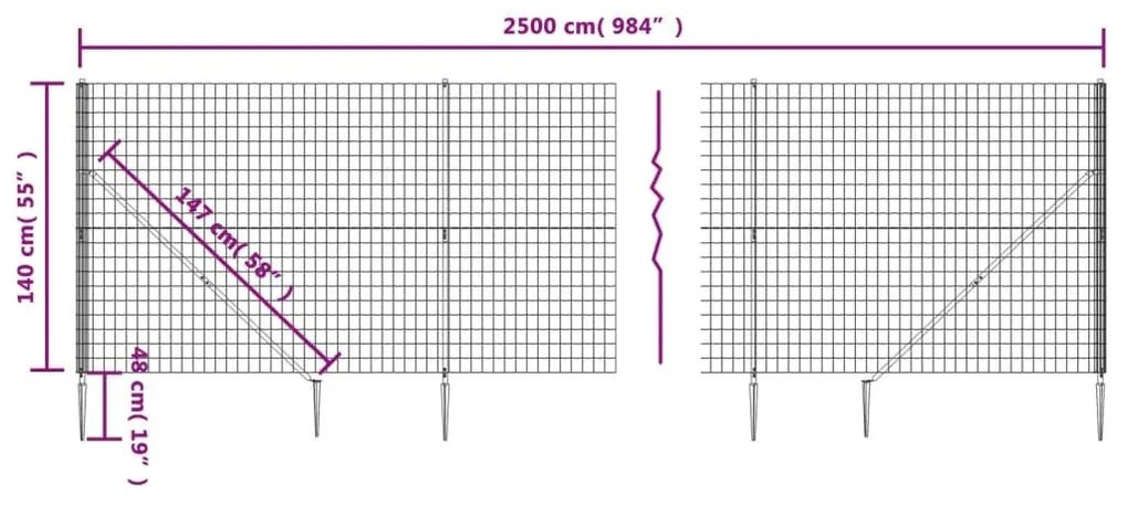 Συρματόπλεγμα Περίφραξης Ανθρακί 1,4 x 25 μ. με Καρφωτές Βάσεις - Ανθρακί