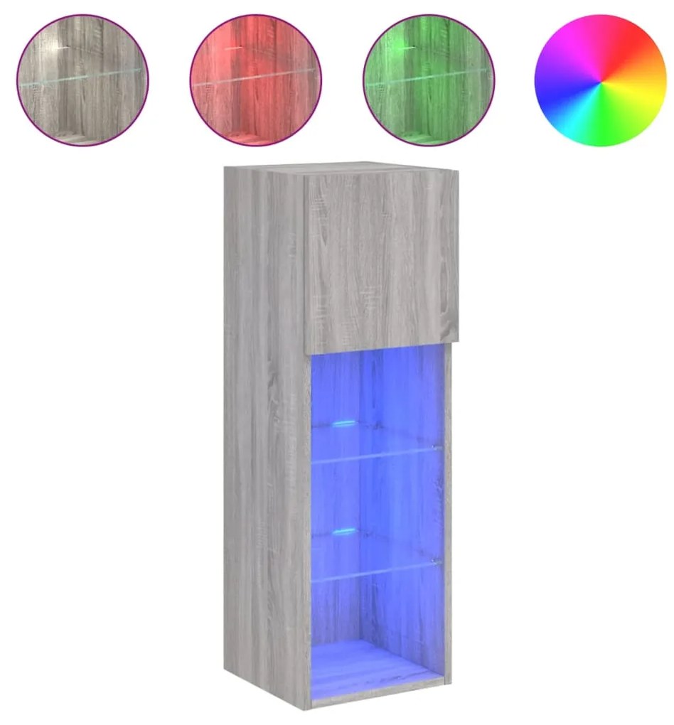 vidaXL Έπιπλα Τηλεόρασης με LED 2 τεμ. Γκρι Sonoma 30,5x30x90 εκ.