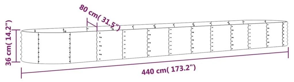 Ζαρντινιέρα Καφέ 440x80x36 εκ. Ατσάλι με Ηλεκτρ. Βαφή Πούδρας - Καφέ