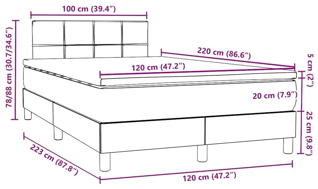 Box Spring Κρεβάτι με στρώμα Σκούρο γκρι 120x220 cm Βελούδινο - Γκρι