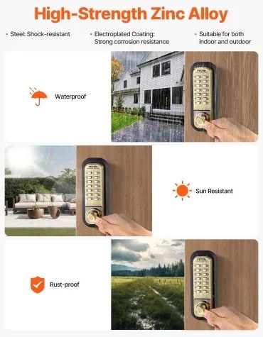 VEVOR Mechanical Keyless Entry Door Lock 14 Key Mechanical Door Lock Waterproof