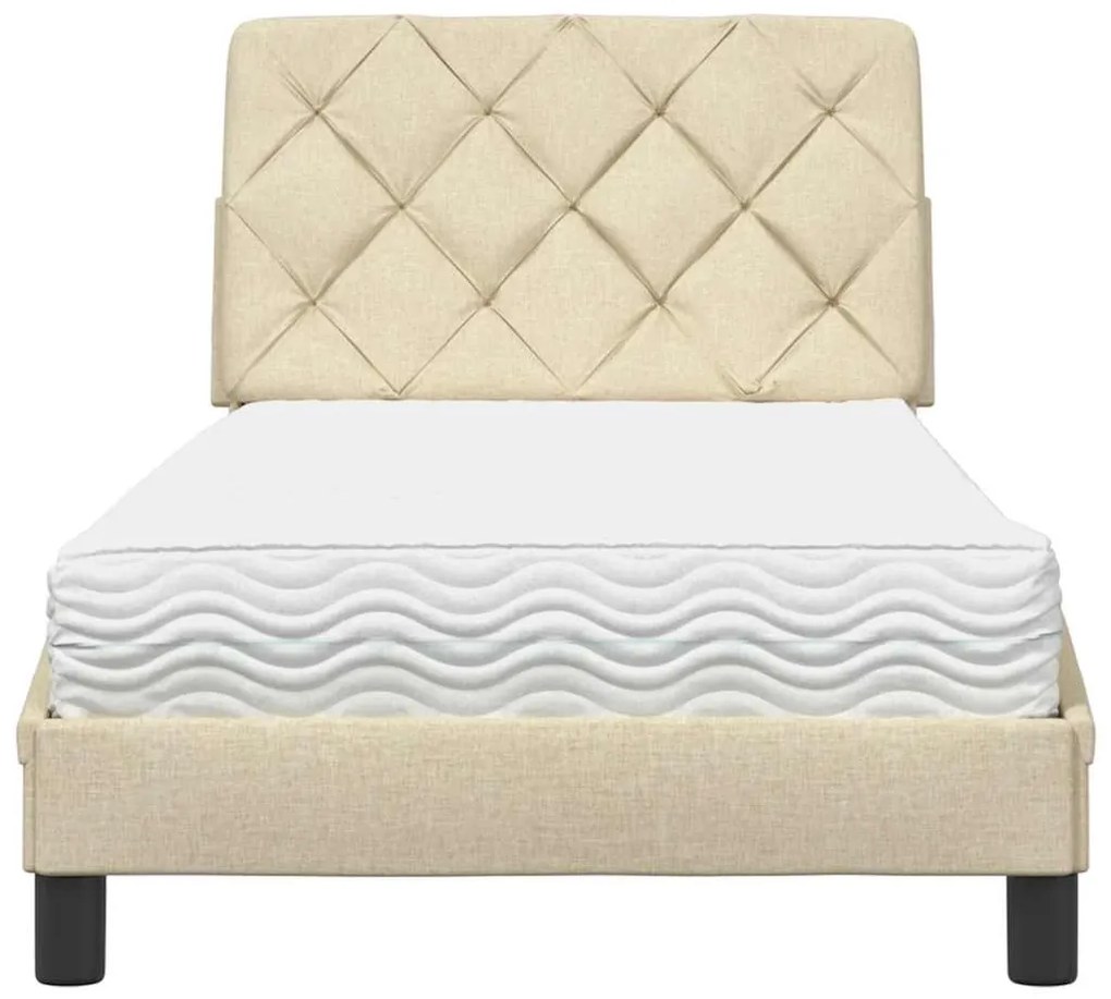 vidaXL Κρεβάτι με Στρώμα Κρεμ 90x200 εκ.Υφασμάτινο