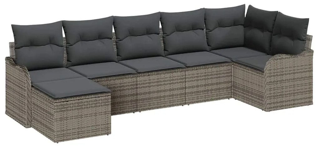 vidaXL Σετ Καναπέ Κήπου με μαξιλάρι 7 pcs Γκρι Πολυ ράταν