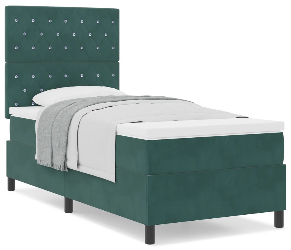 vidaXL Κρεβάτι Box Spring με Στρώμα Σκούρο Πράσινο 90x200 εκ. Βελούδο