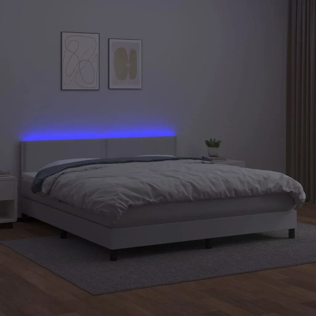 ΚΡΕΒΑΤΙ BOXSPRING ΜΕ ΣΤΡΩΜΑ &amp; LED ΛΕΥΚΟ 160X200 ΕΚ. ΣΥΝΘ. ΔΕΡΜΑ 3134172