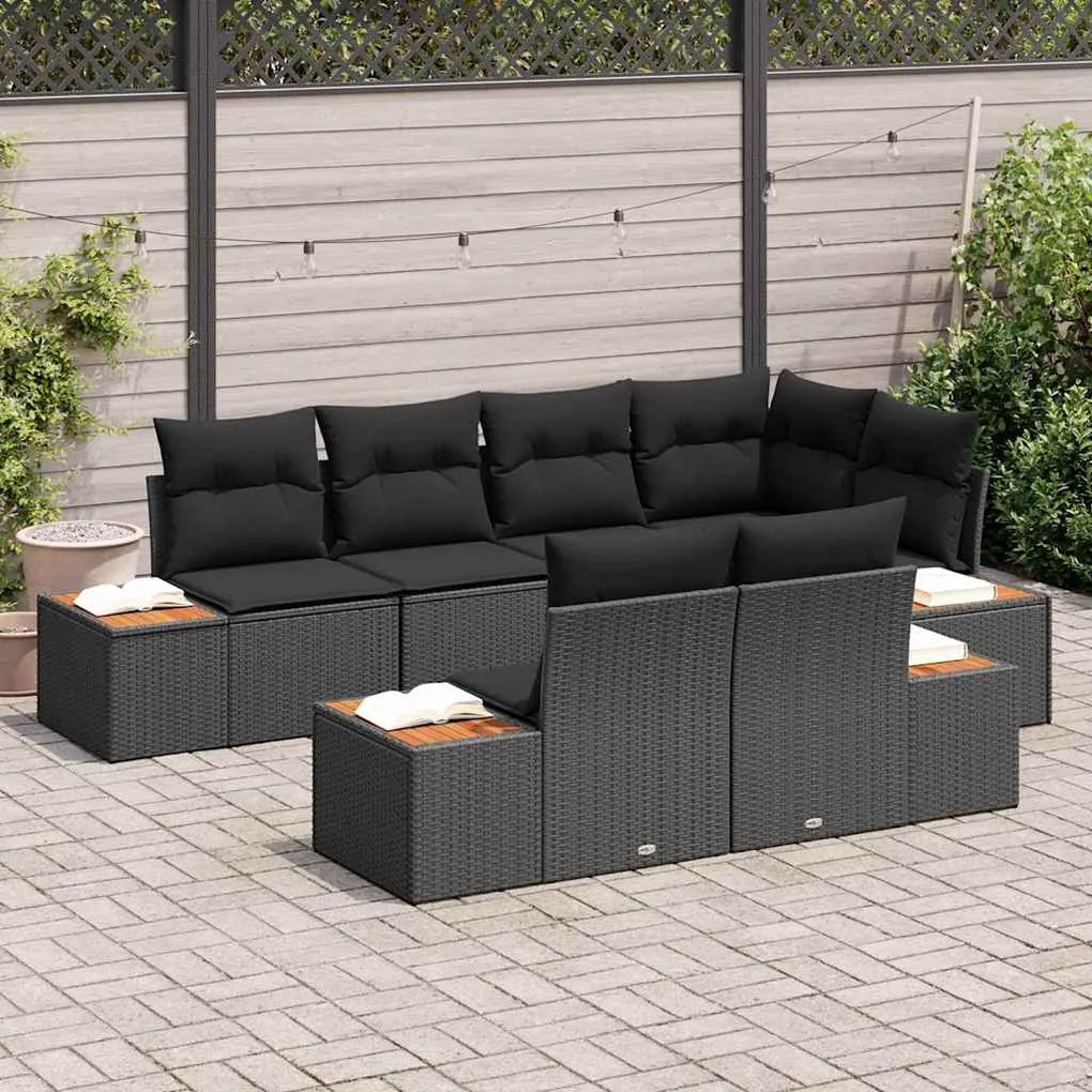 vidaXL Σετ Καναπέ Κήπου με μαξιλάρι 7 pcs Μαύρο Πολυ ράταν