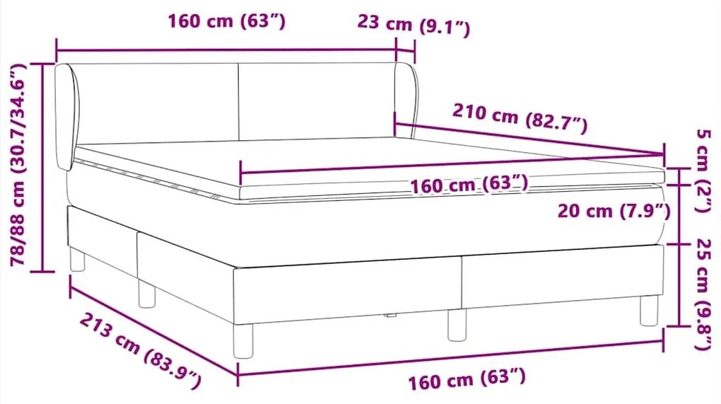 Κρεβάτι Boxspring με Στρώμα Μαύρο 160x210 εκ. Βελούδινο - Μαύρο