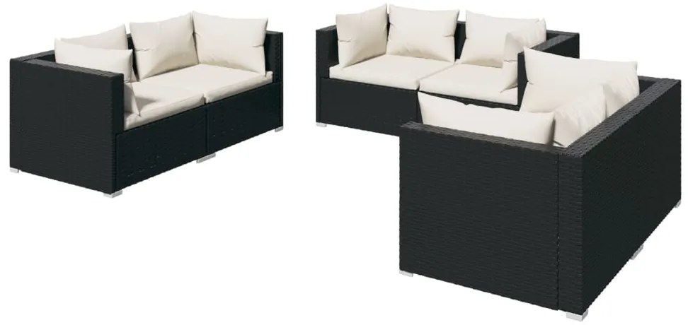 vidaXL Σετ Σαλόνι Κήπου 6 Τεμαχίων Μαύρο Συνθετικό Ρατάν με Μαξιλάρια