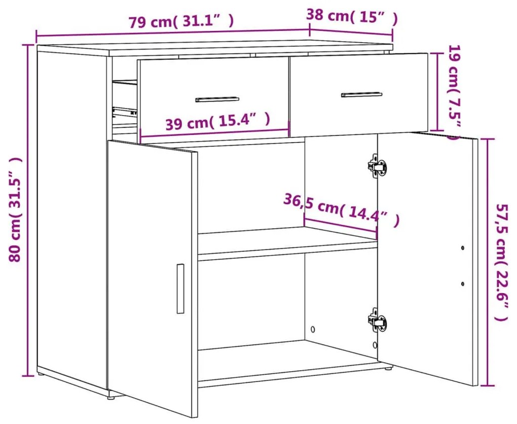 Μπουφές Γκρι Sonoma 79x38x80 εκ. από Επεξεργασμένο Ξύλο - Γκρι