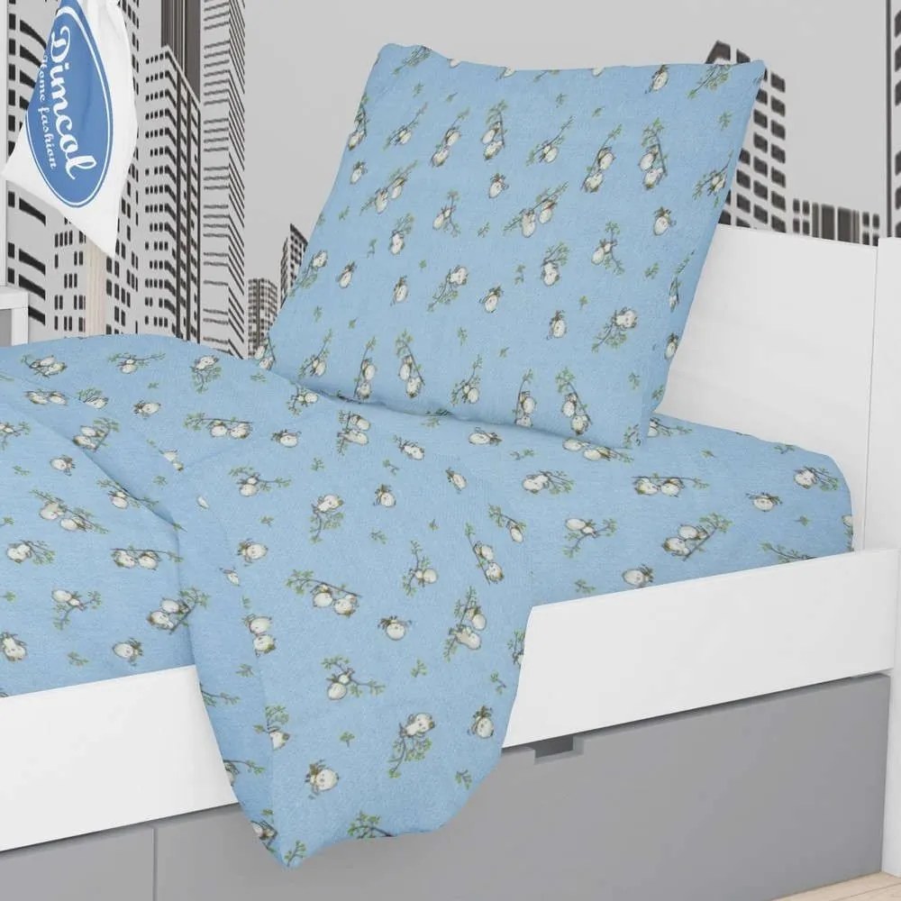 Μαξιλαροθήκη Παιδική Εμπριμέ Birds 14 Sky Blue DimCol 50Χ70 50x70cm 100% Βαμβακερή Φανέλα