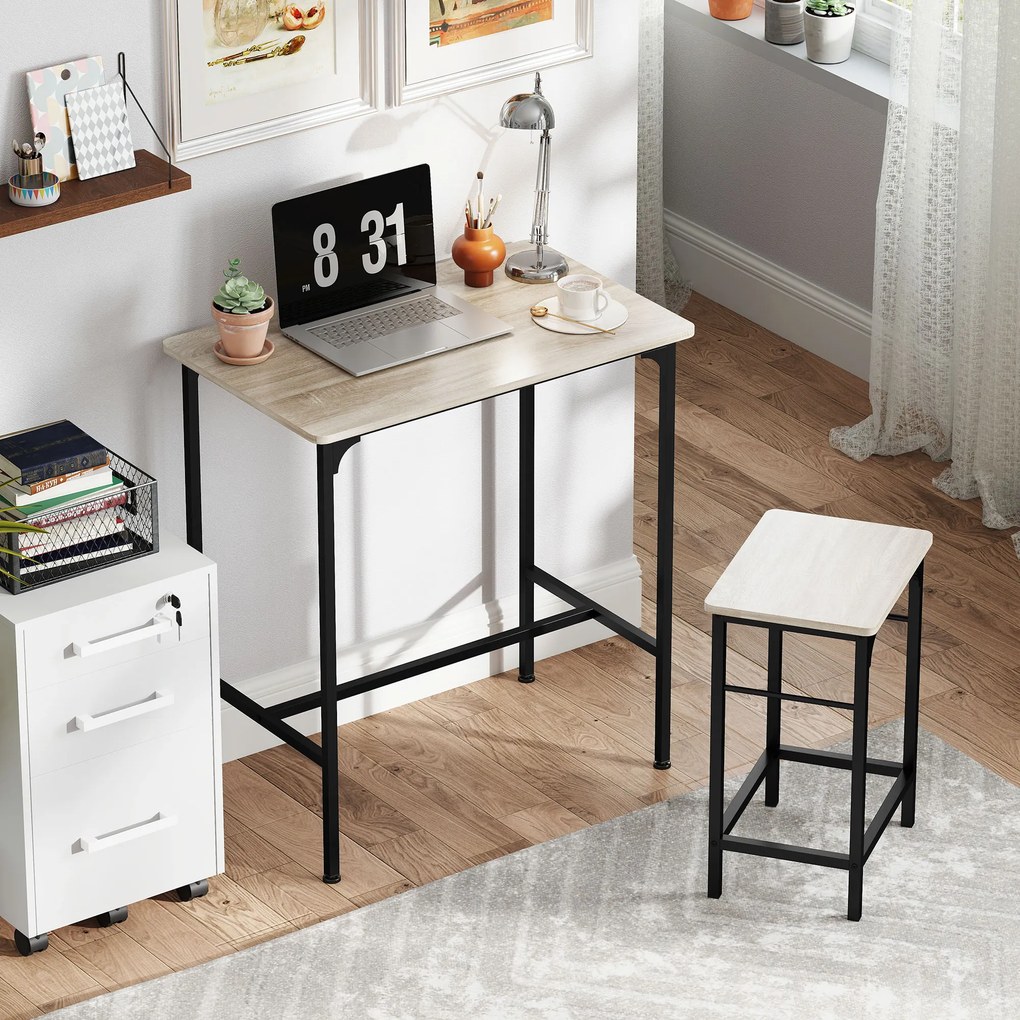 HOMCOM Σετ τραπεζιού μπαρ με σκαμπό, τραπέζι φαγητού με 2 καρέκλες με αντιολισθητικό πέλμα, φυσικό ξύλο