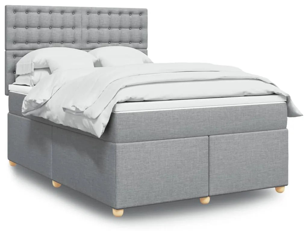 vidaXL Κρεβάτι Boxspring με Στρώμα Ανοιχτό Γκρι 140x190 εκ. Υφασμάτινο