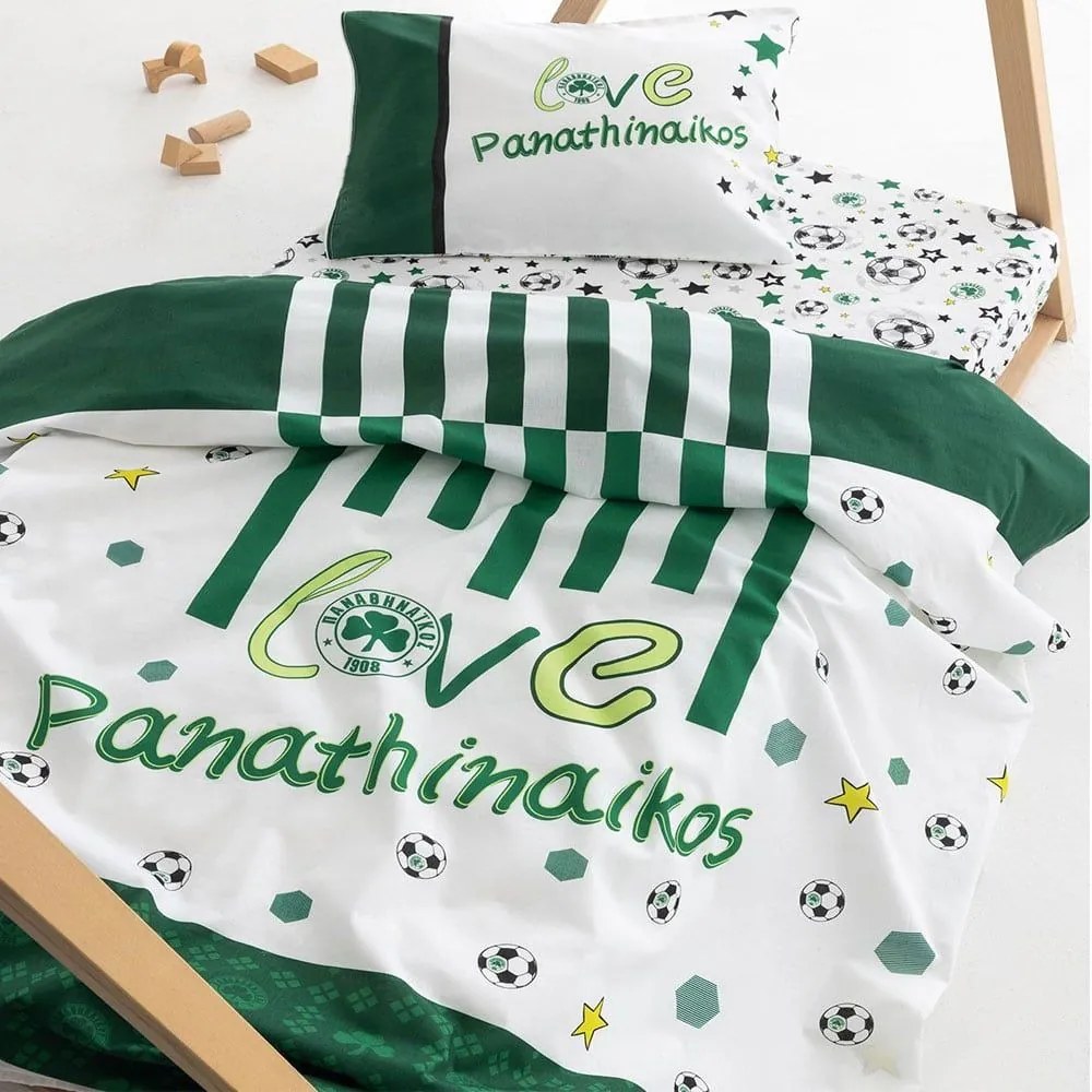 Σεντόνια Βρεφικά Panathinaikos FC11 Με Λάστιχο (Σετ 3τμχ) Green-White Palamaiki Μονό 70x170cm 100% Βαμβάκι