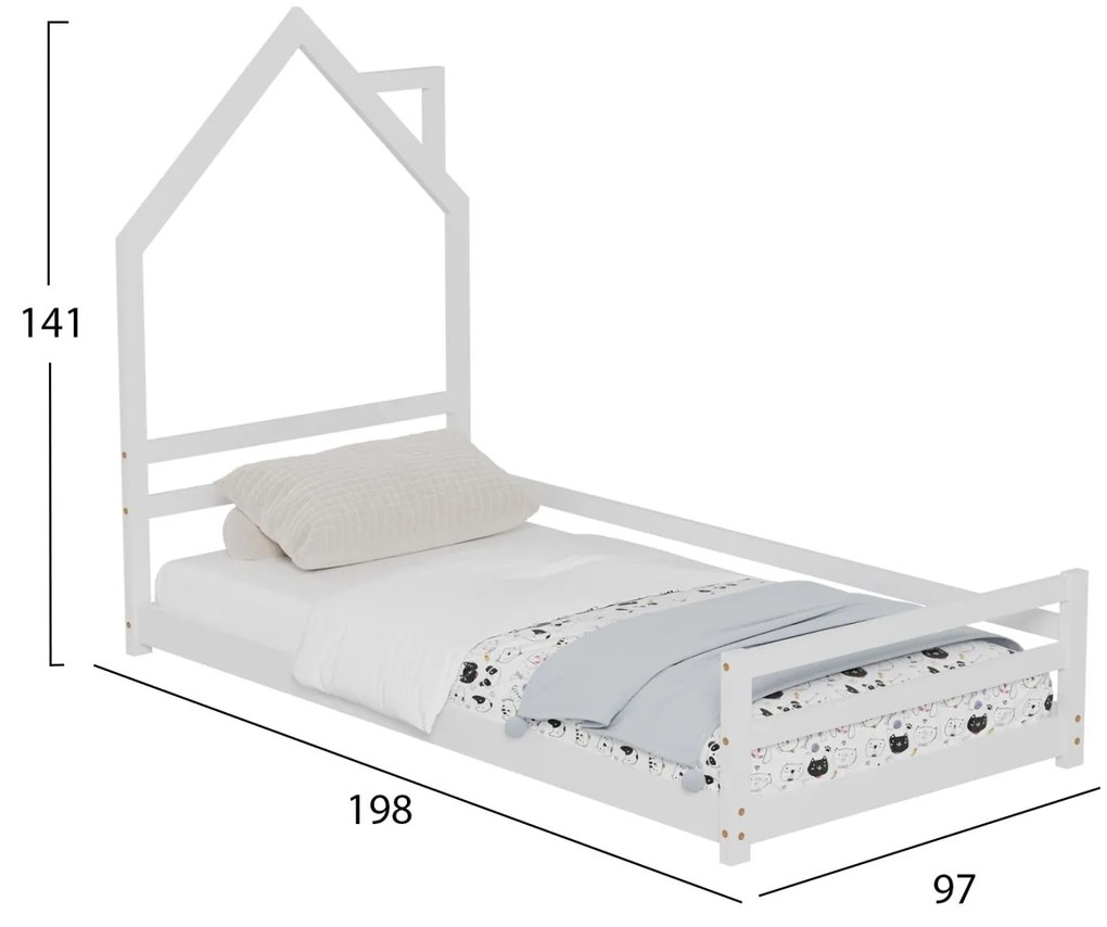 ΚΡΕΒΑΤΙ ΠΑΙΔΙΚΟ HOUSER  τ.MONTESSORI ΞΥΛΟ ΠΕΥΚΟ ΛΕΥΚΟ- 190x90εκ