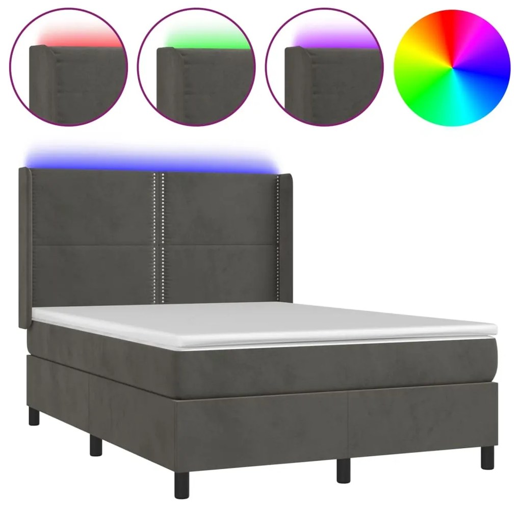 ΚΡΕΒΑΤΙ BOXSPRING ΜΕ ΣΤΡΩΜΑ &amp; LED ΣΚ. ΓΚΡΙ 140X190ΕΚ. ΒΕΛΟΥΔΙΝΟ 3139500