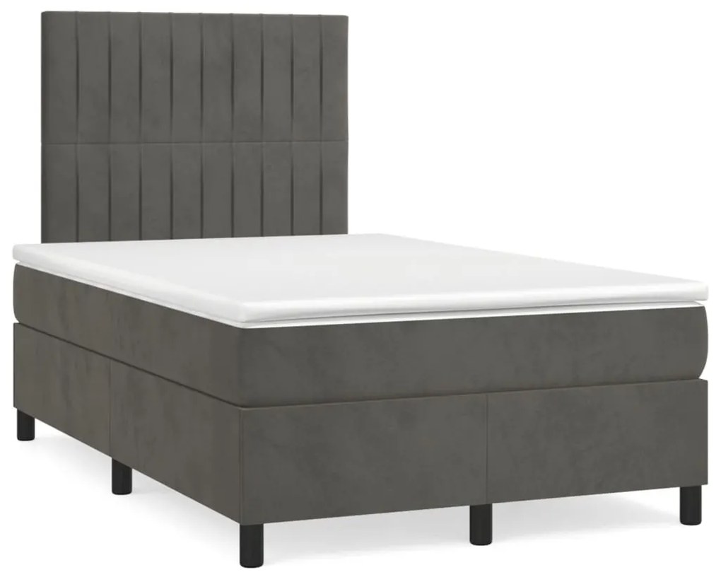 vidaXL Κρεβάτι Boxspring με Στρώμα Σκούρο Γκρι 120x200 εκ. Βελούδινο