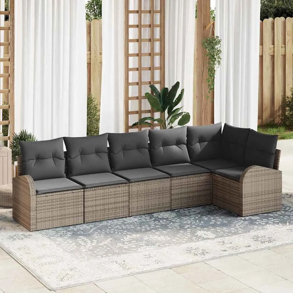 vidaXL Σετ Καναπέ Κήπου με μαξιλάρι 6 pcs Γκρι Πολυ ράταν