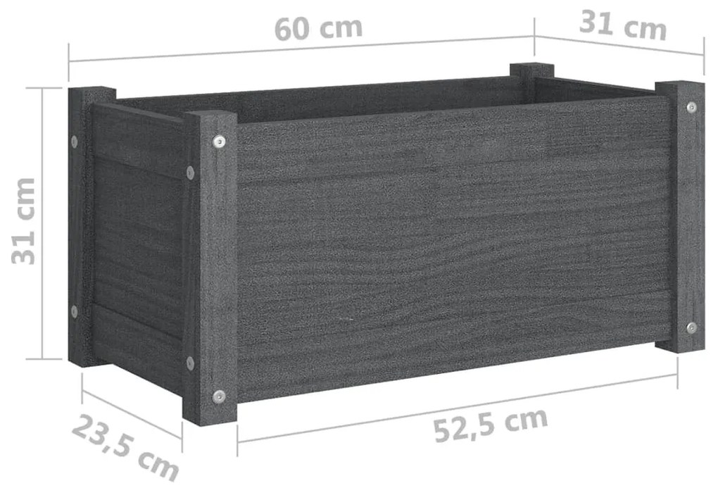 Ζαρντινιέρα Γκρι 60 x 31 x 31 εκ. από Μασίφ Ξύλο Πεύκου - Γκρι