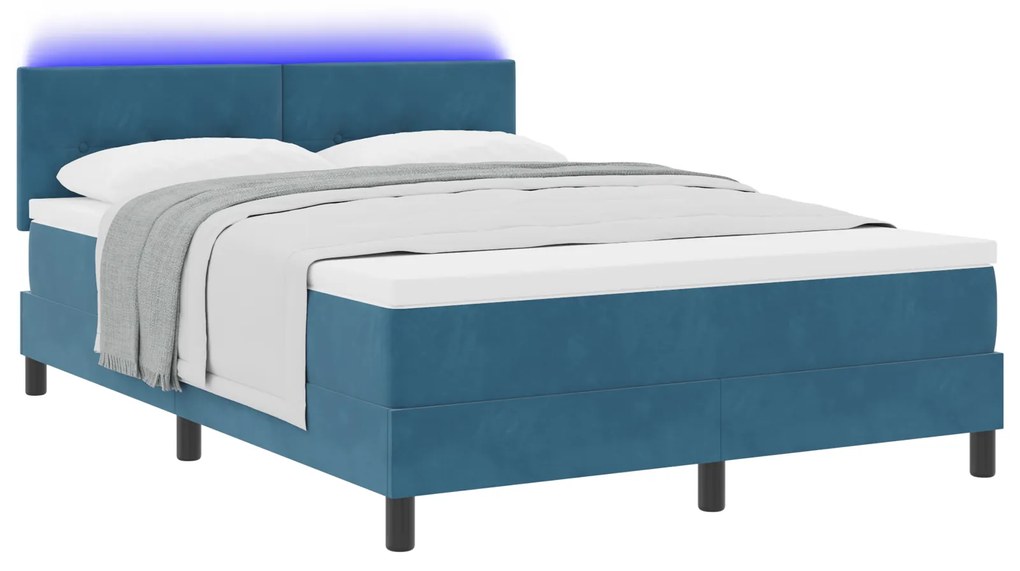 vidaXL Κρεβάτι με Στρώμα & LED Σκούρο Μπλε 160x200 εκ Βελούδο