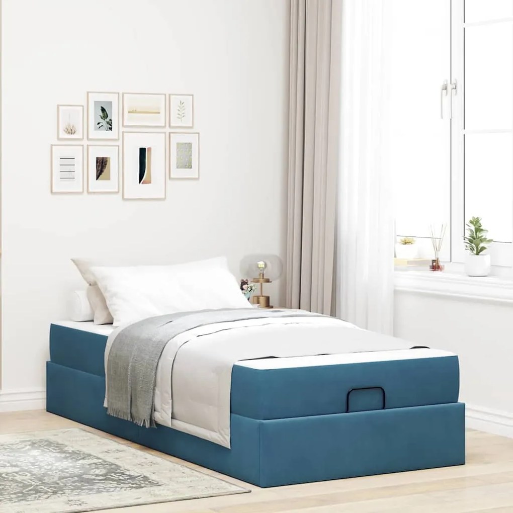 vidaXL Σκελετός Κρεβατιού με στρώμα Μπλε 100 x 200 cm Βελούδο