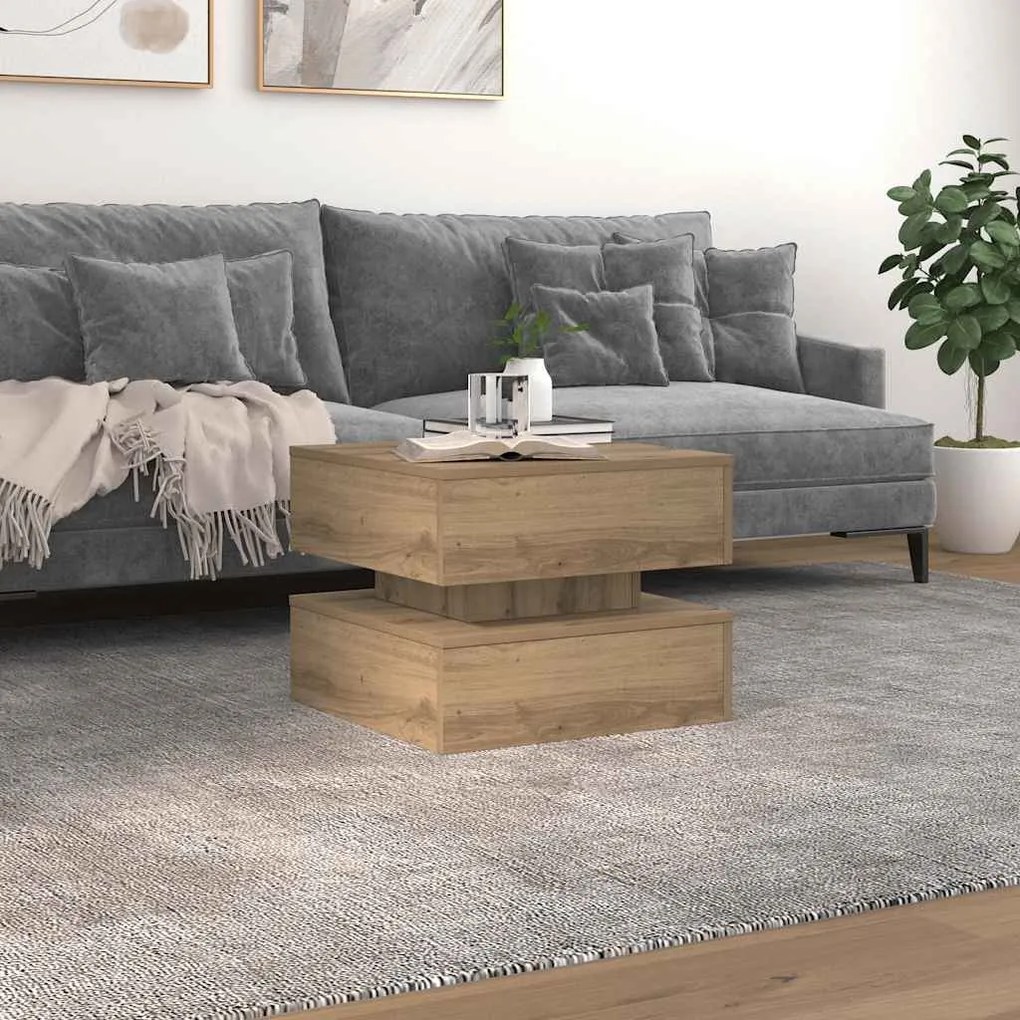 vidaXL Τραπεζάκι Σαλονιού με LED Αρτισιανή Δρυς 50 x 50 x 40 εκ.