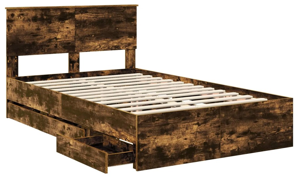 vidaXL Σκελετός Κρεβατιού Καπνιστό Δρύς 135 x 190 cm Μηχανήματος Ξύλο