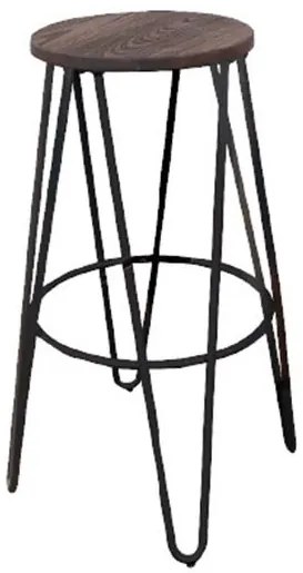 ARCO Wood Σκαμπό Bar, Μέταλλο Βαφή Antique Black, Ξύλο Απόχρωση Dark Oak Φ52cm H.76cm ( Κάθισμα Φ33cm) Ε5207,10