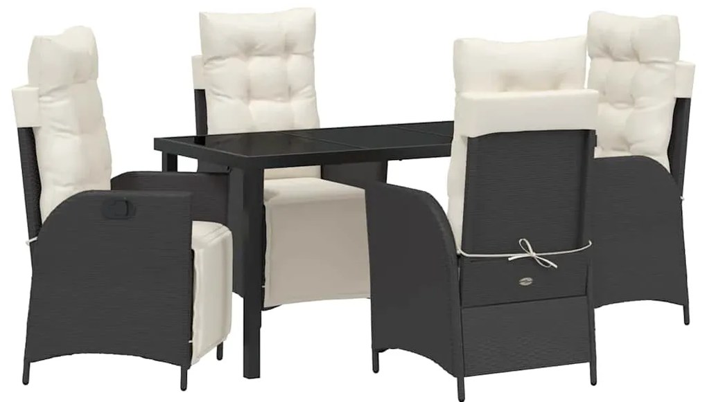 vidaXL Σέτ φαγητού για κήπο με μαξιλάρι 5 pcs Μαύρο συνθετικό ρατάν