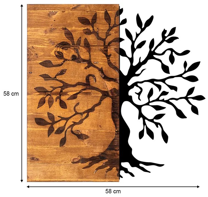 Διακοσμητικό τοίχου Agac Tree Megapap ξύλινο - μεταλλικό χρώμα καρυδί - μαύρο 58x3x58εκ. - GP052-0058