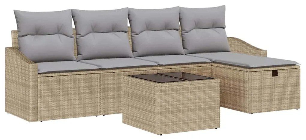vidaXL Σετ Καναπέ Κήπου με μαξιλάρι 6 pcs Μπεζ Πολυ ράταν