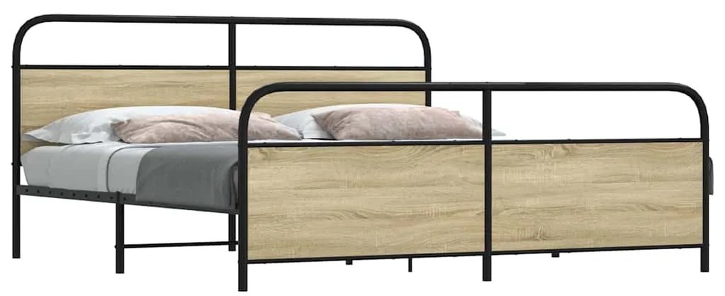 vidaXL Σκελετός Κρεβ. Χωρίς Στρώμα Sonoma Δρυς 193x203 εκ. Μεταλλικό