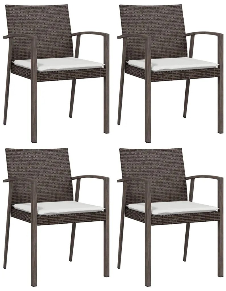 vidaXL Καρέκλες Κήπου με Μαξιλάρια 4τεμ Καφέ 56,5x57x83 εκ Συνθ. Ρατάν