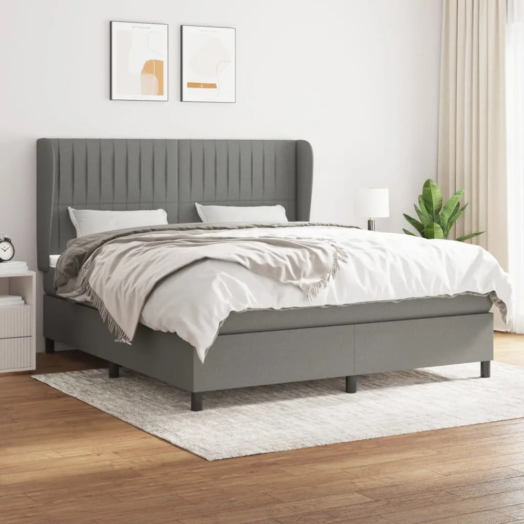 Κρεβάτι Boxspring με Στρώμα Σκούρο Γκρι 160x200 εκ Υφασμάτινο