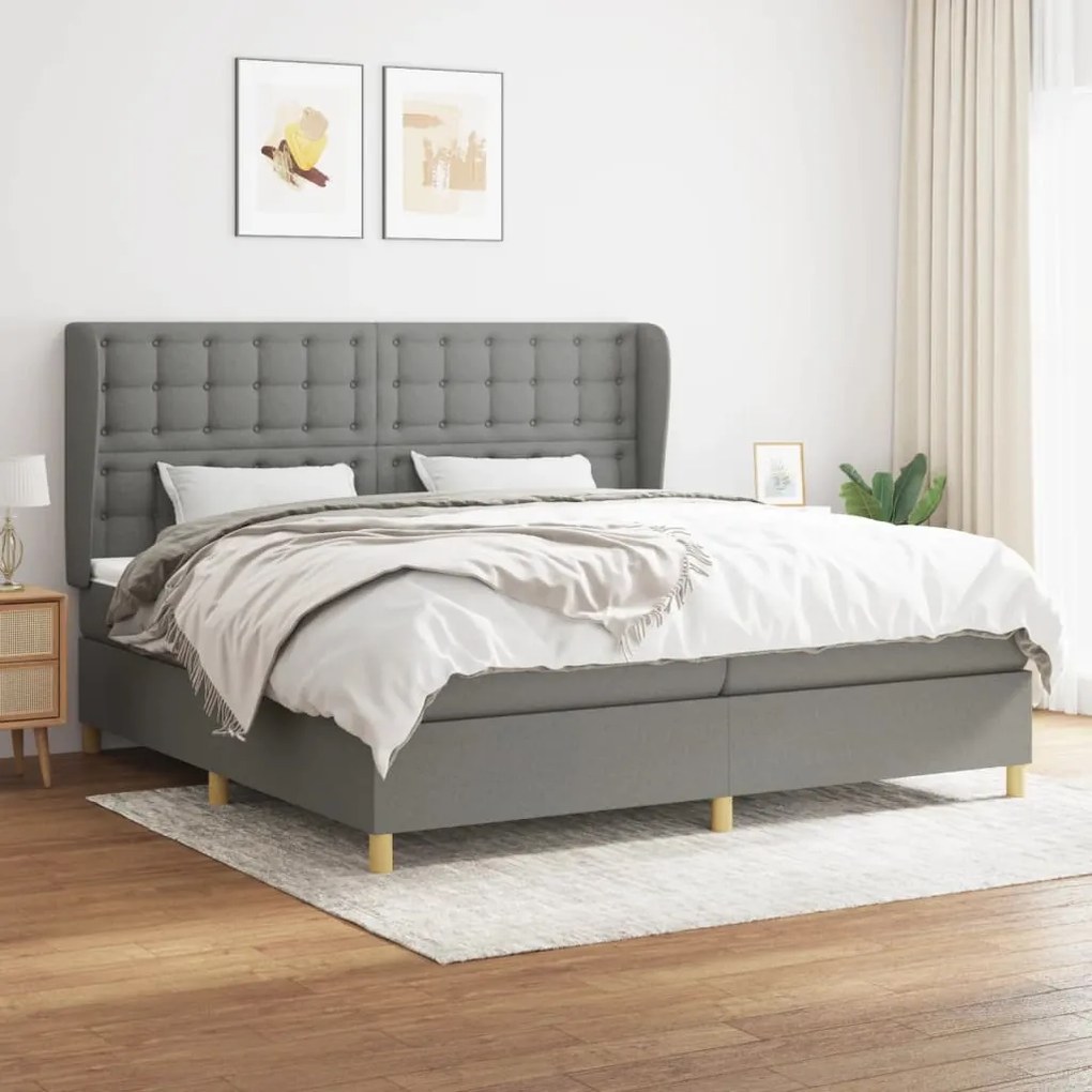 Κρεβάτι Boxspring με Στρώμα Σκούρο Γκρι 200x200 εκ. Υφασμάτινο