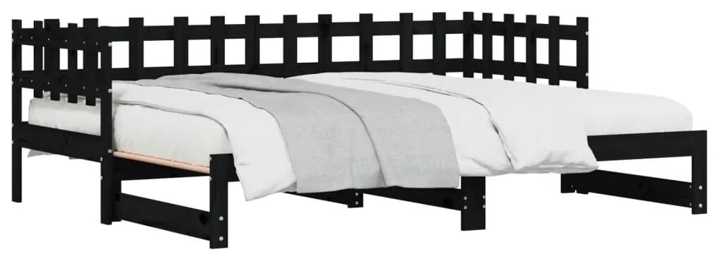 vidaXL Καναπές Κρεβάτι Συρόμενος Μαύρος 2x(90x200) εκ. από Μασίφ Πεύκο