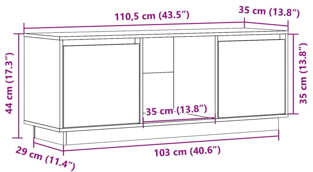 Έπιπλο Τηλεόρασης Μαύρο 110,5x35x44 εκ. από Μασίφ Ξύλο Πεύκου - Μαύρο