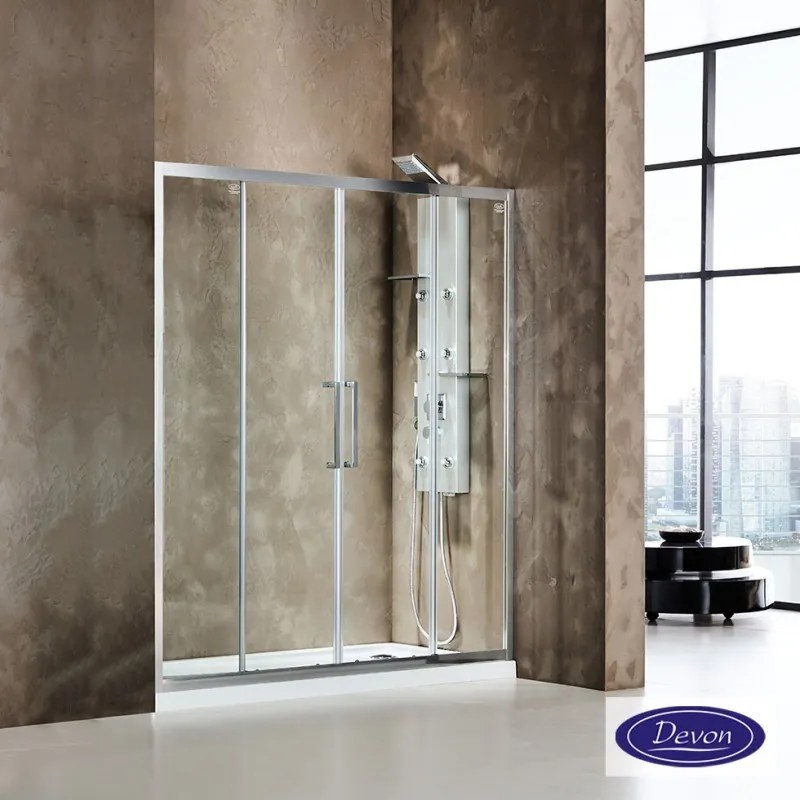 DEVON Primus Plus Slider 2+2 Πόρτα ντουζιέρας με 2 σταθερά &amp; 2 συρόμενα φύλλα CHROME 157-161 Υ195εκ &amp; 2Προφίλ Προέκτασης x3εκ