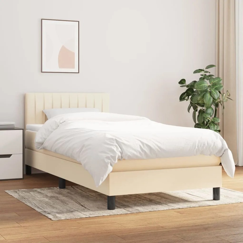 vidaXL Κρεβάτι Boxspring με Στρώμα Κρεμ 90x200 εκ.Υφασμάτινο