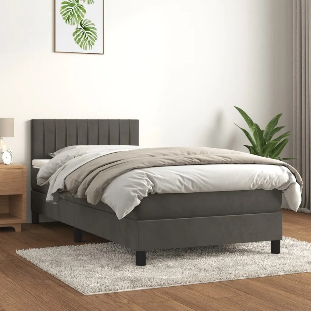 ΚΡΕΒΑΤΙ BOXSPRING ΜΕ ΣΤΡΩΜΑ ΣΚΟΥΡΟ ΓΚΡΙ 90X190 ΕΚ. ΒΕΛΟΥΔΙΝΟ 3141396