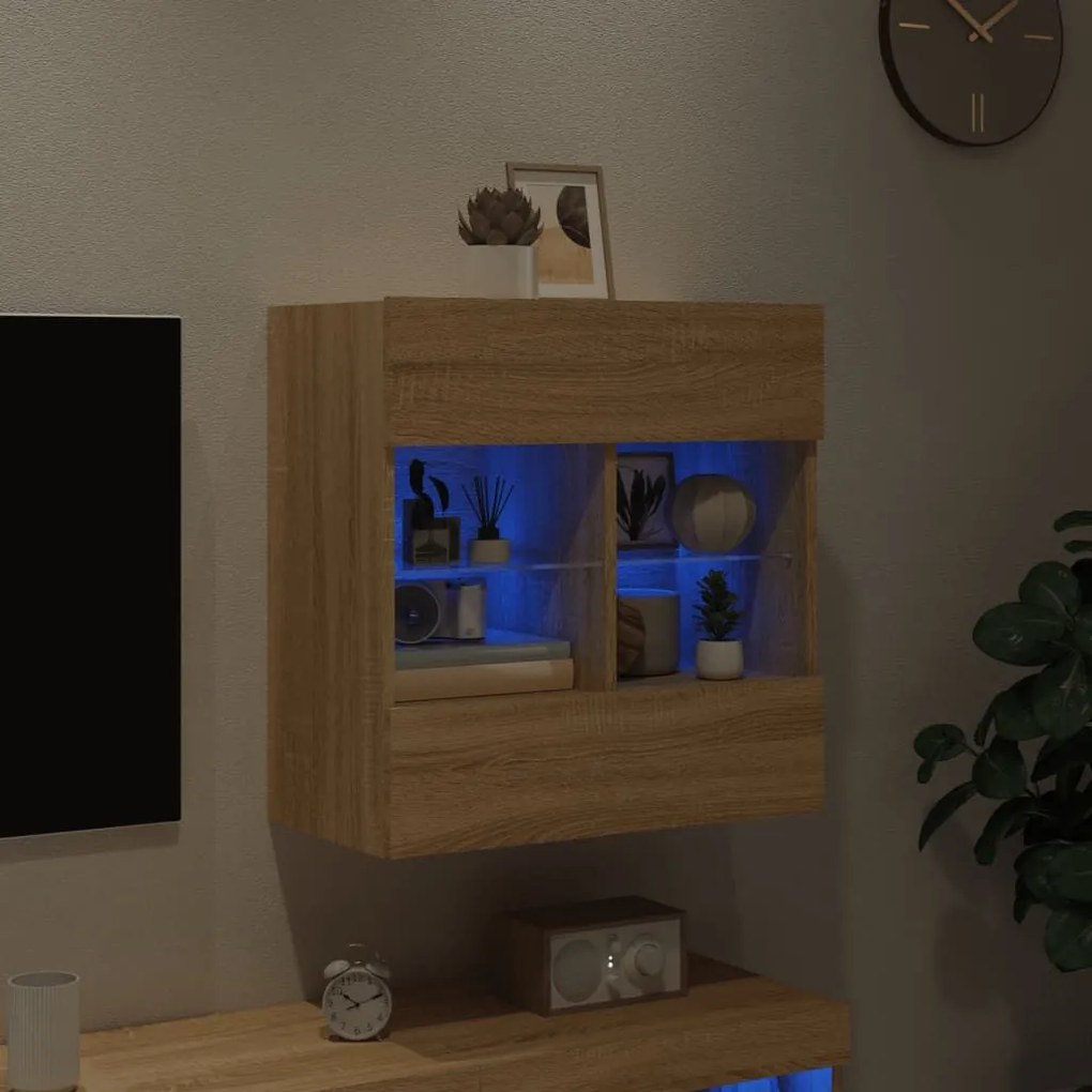 Έπιπλο Τοίχου Τηλεόρασης με LED Sonoma Δρυς 58,5x30x60,5 εκ. - Καφέ
