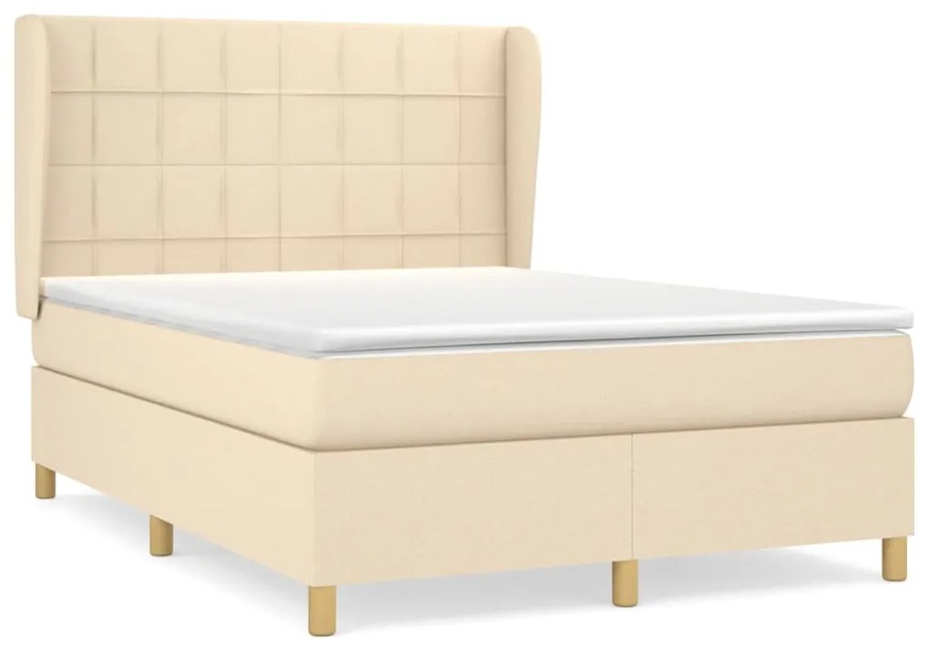 Κρεβάτι Boxspring με Στρώμα Κρεμ 140x190 εκ. Υφασμάτινο - Κρεμ