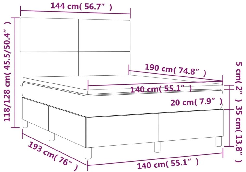 vidaXL Κρεβάτι Boxspring με Στρώμα Καπουτσίνο 140x190εκ.από Συνθ.Δέρμα