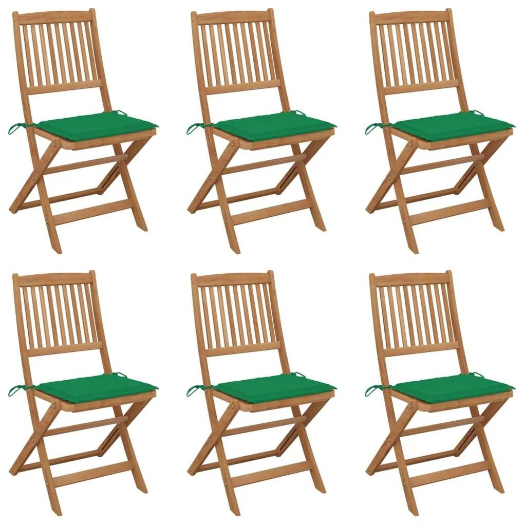 Καρέκλες Κήπου Πτυσσόμενες 6 τεμ Μασίφ Ξύλο Ακακίας &amp; Μαξιλάρια - Πράσινο