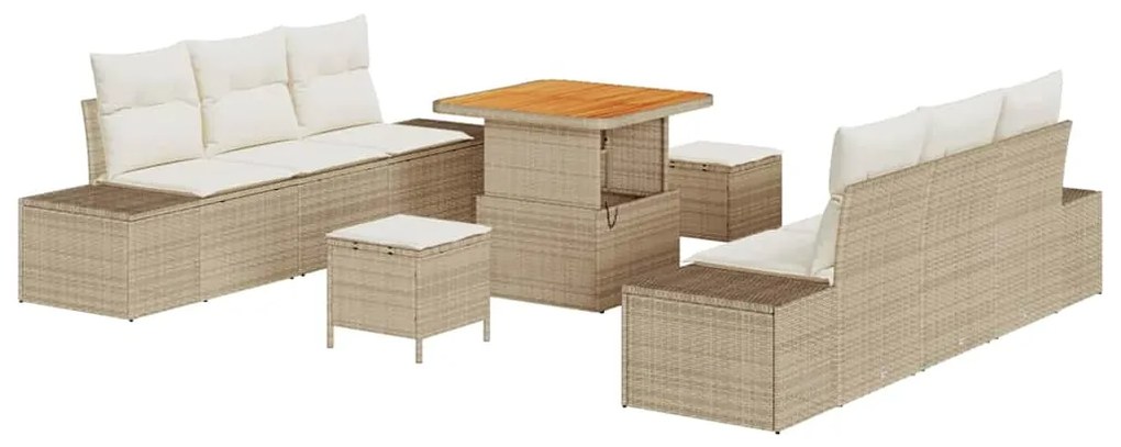 vidaXL Σετ Καναπέ Κήπου με μαξιλάρι 9 pcs Μπεζ Πολυ ράταν