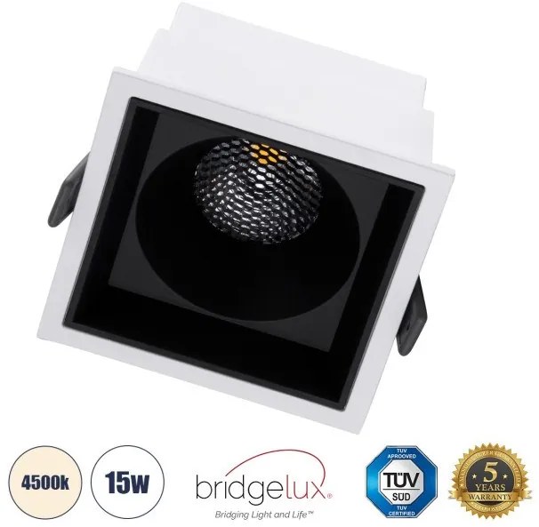 Χωνευτό Σποτ Downlight LED TrimLess 15W Λευκό-Μαύρο Φυσικό 4500K PLUTO-B 60276 Globostar-60276-Λευκό 60276