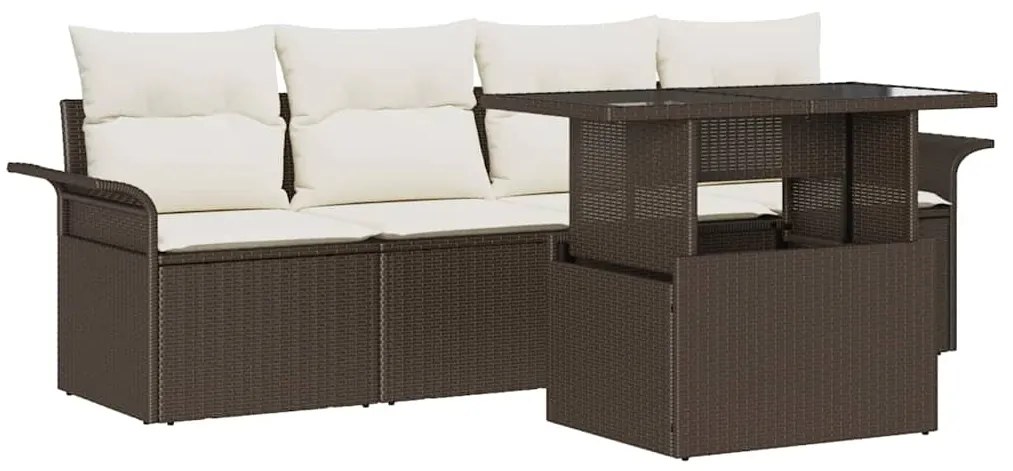 vidaXL Σετ Καναπέ Κήπου με μαξιλάρι 5 pcs Καφέ Πολυ ράταν