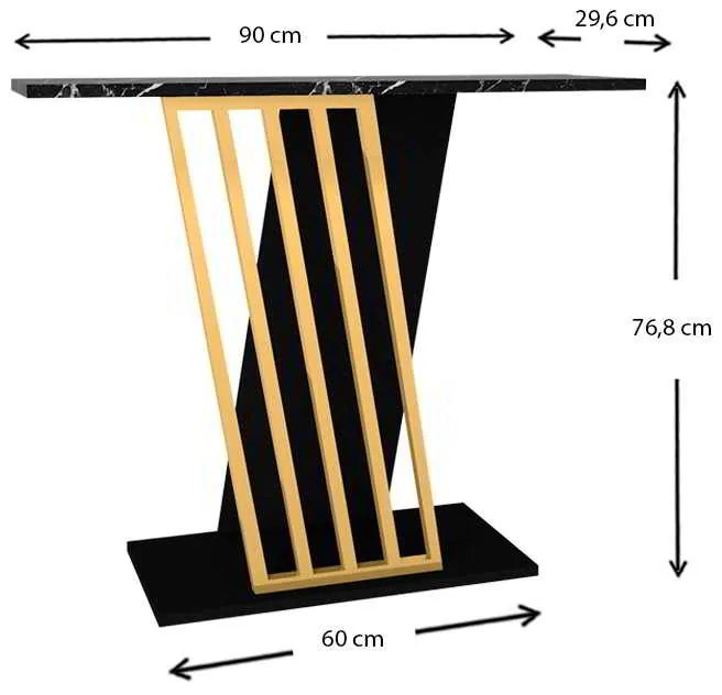 Κονσόλα μελαμίνης Gravity Megapap χρώμα μαύρο εφέ μαρμάρου - χρυσό 90x60x76,8εκ.